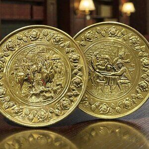 Set of 2 Vintage Brass Wall Plaques,